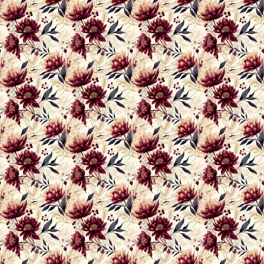 Soft Beige and Burgundy Floral Garden Pattern Wildflower Botanical