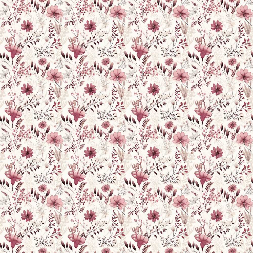 Autumn Botanical Floral Pattern in Burgundy and Neutral Tones