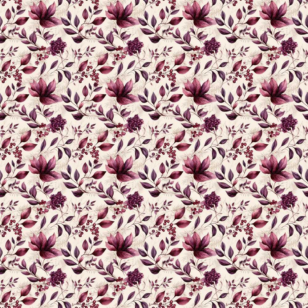 Elegant Plum Floral Branches with Berries on Cream Wildflower