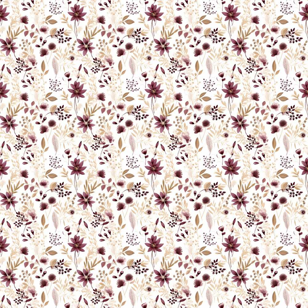 Soft Beige and Burgundy Wildflower Botanical Pattern