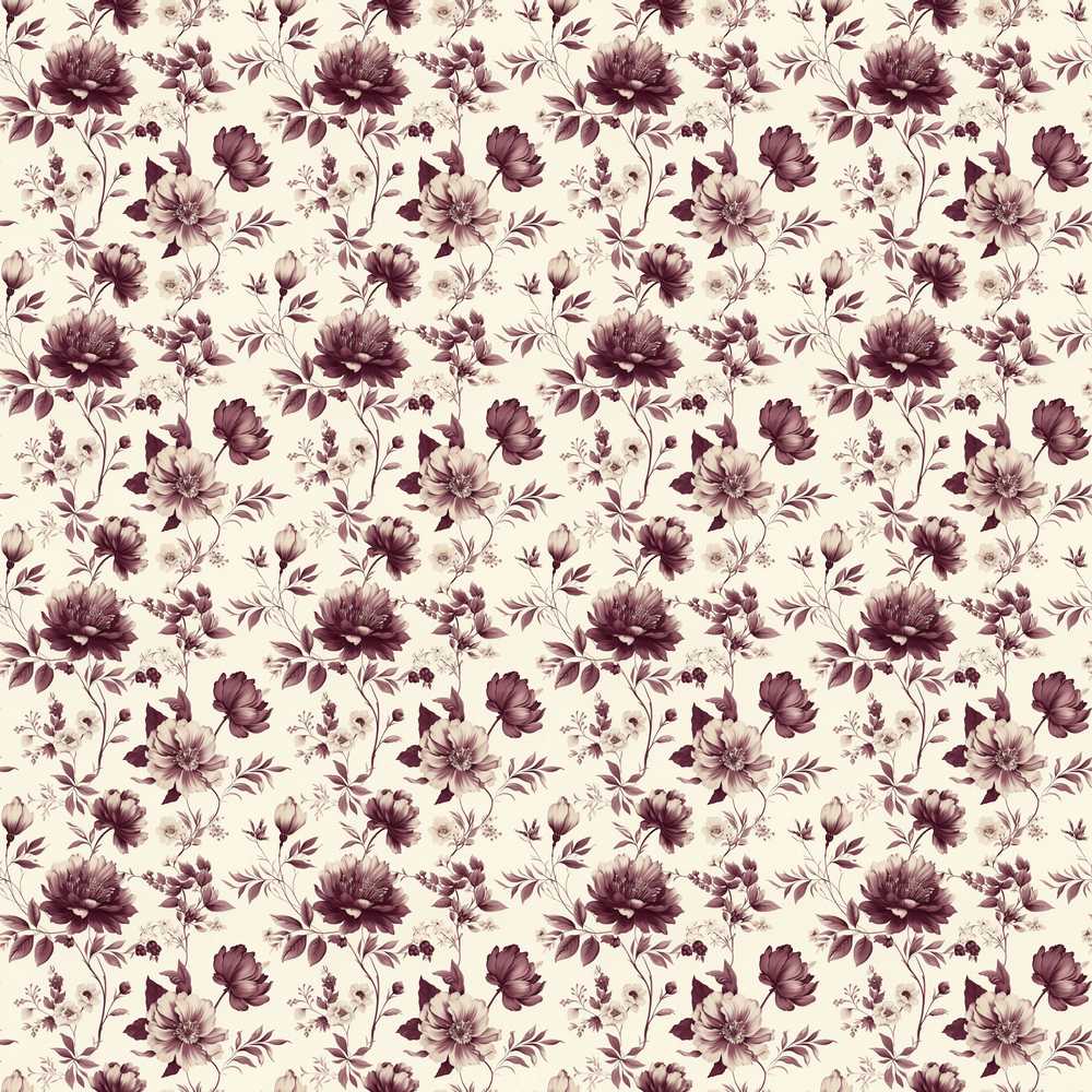 Classic Beige Background with Burgundy Floral Sprigs Wildflower Pattern