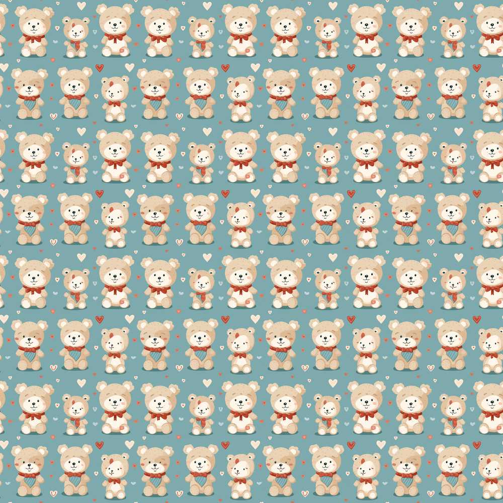 Cute Teddy Bears with Hearts on Blue Background