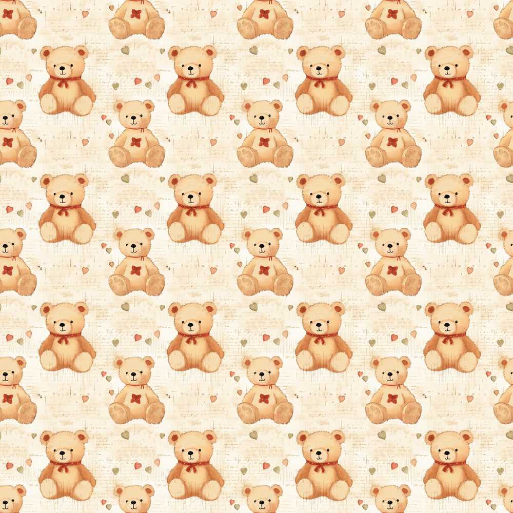 Vintage Teddy Bears with Hearts on Beige Illustration