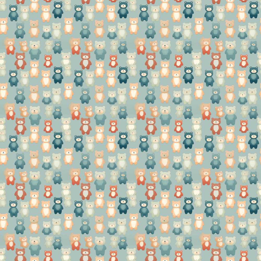 Colorful Teddy Bears on Soft Blue Background Illustration