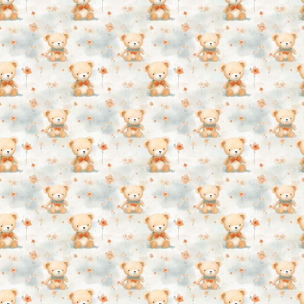 Soft Teddy Bears with Floral Accents Wildflower Pattern Botanical