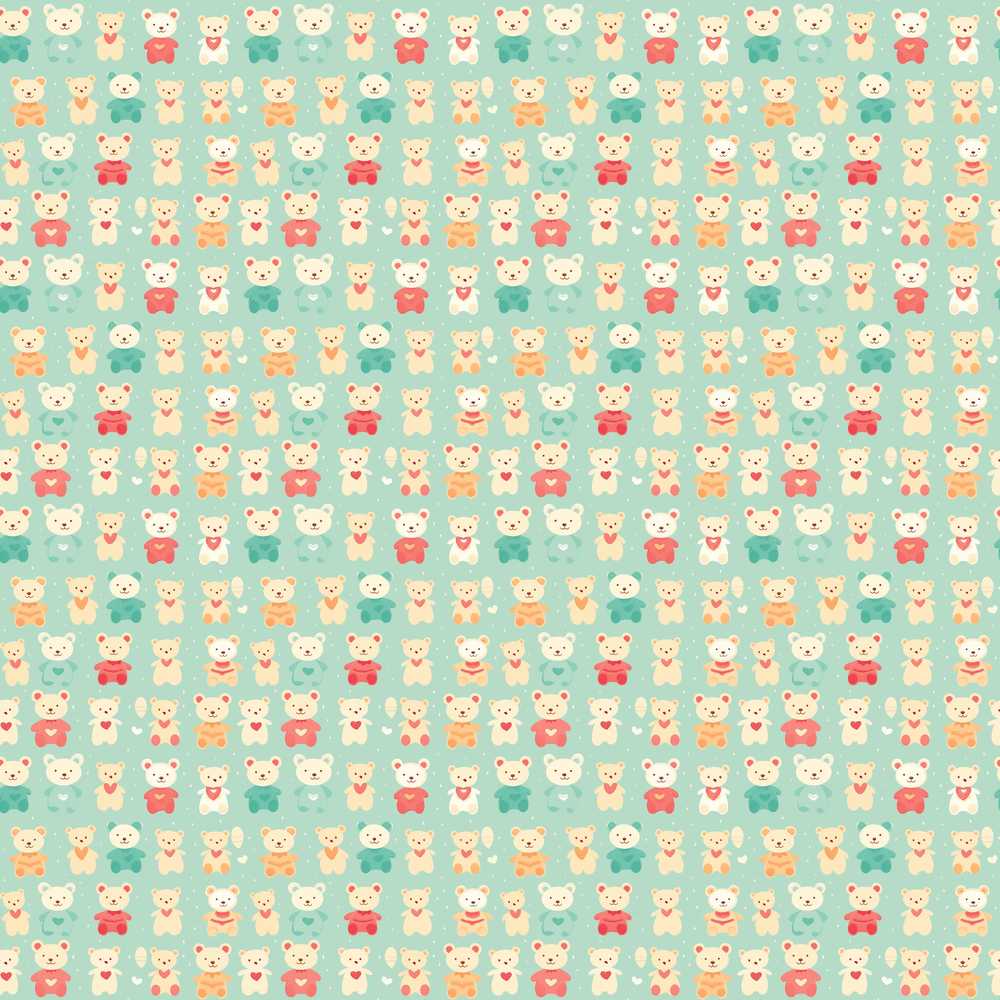 Small Cute Teddy Bears on Green Background Illustration