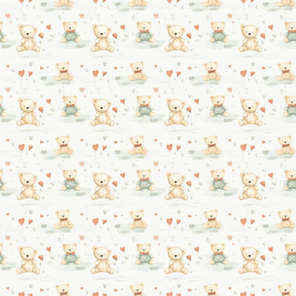 Cute Teddy Bears with Hearts and Soft Pastel Background