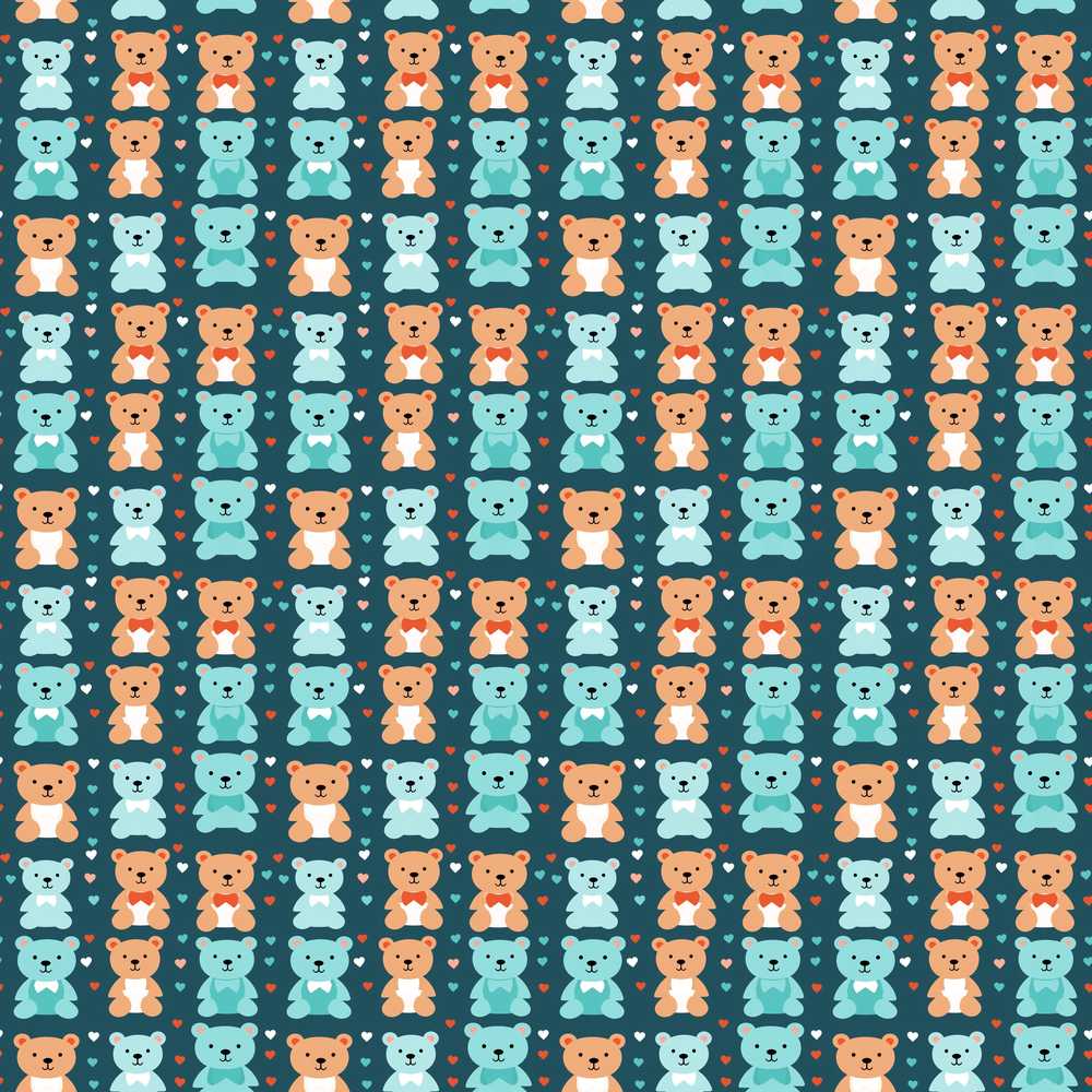 Cute Colorful Teddy Bears on Dark Background Illustration