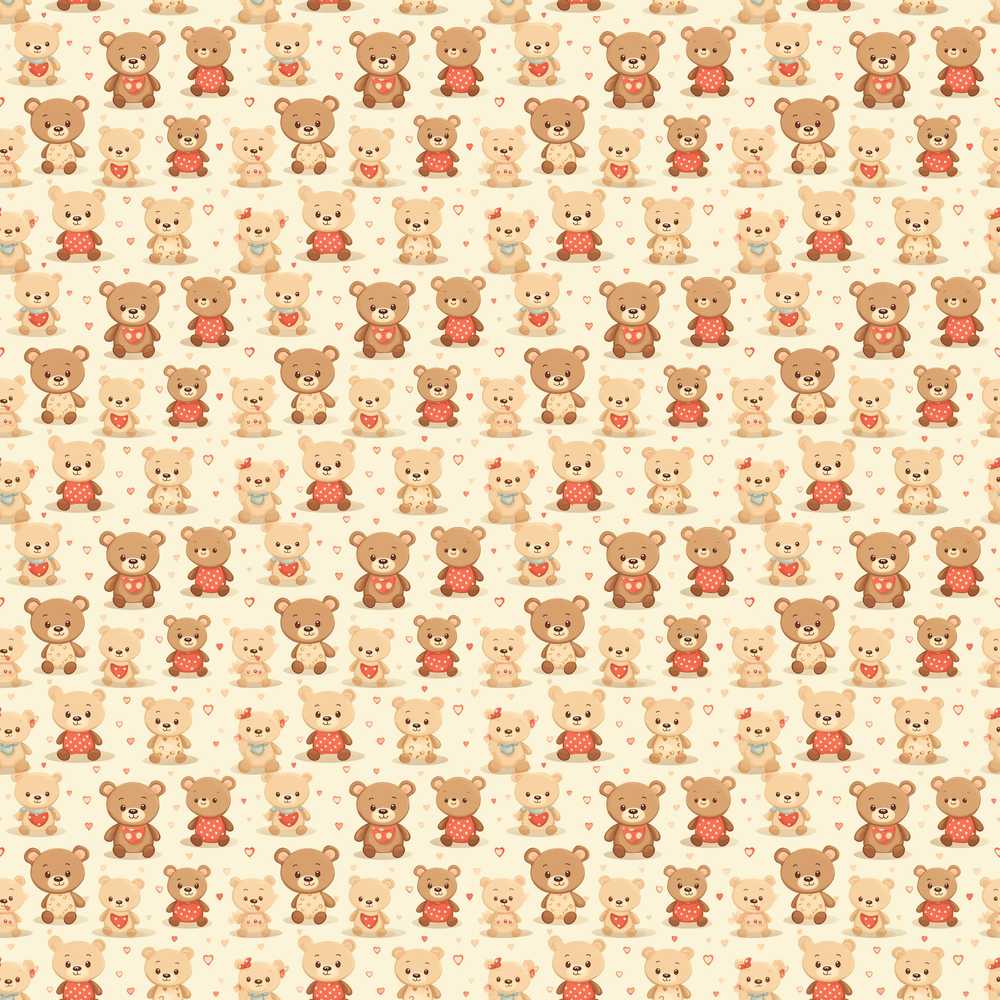 Adorable Teddy Bears with Hearts on Cream Background
