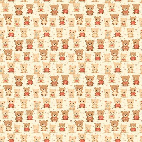 Adorable Teddy Bears with Hearts on Cream Background
