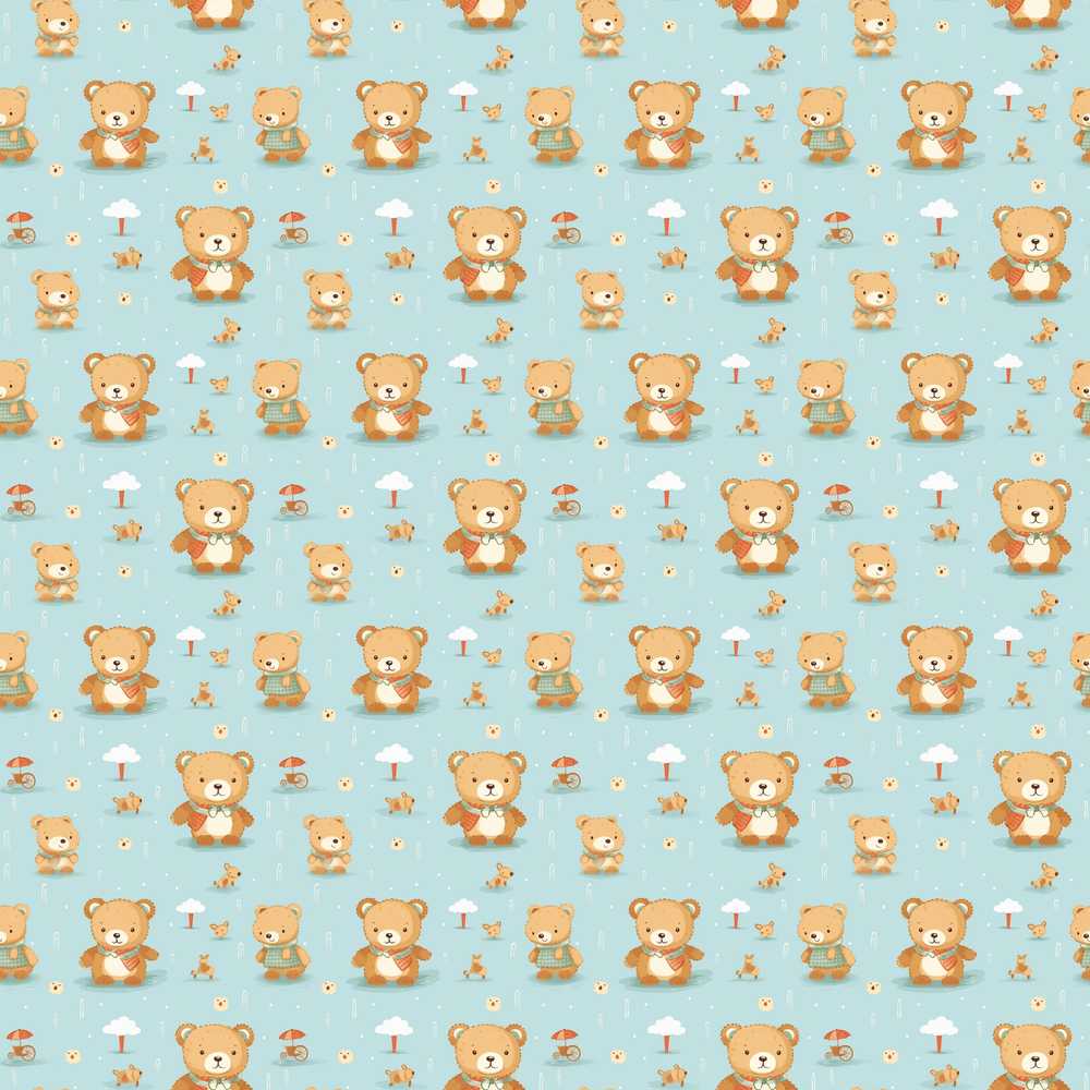Teddy Bears with Umbrellas and Small Elements Illustration