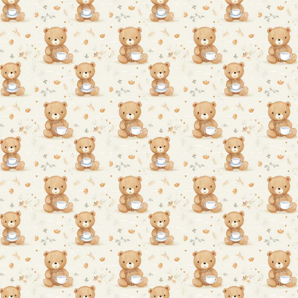 Cute Teddy Bears Holding Tea Cups Illustration Repeat