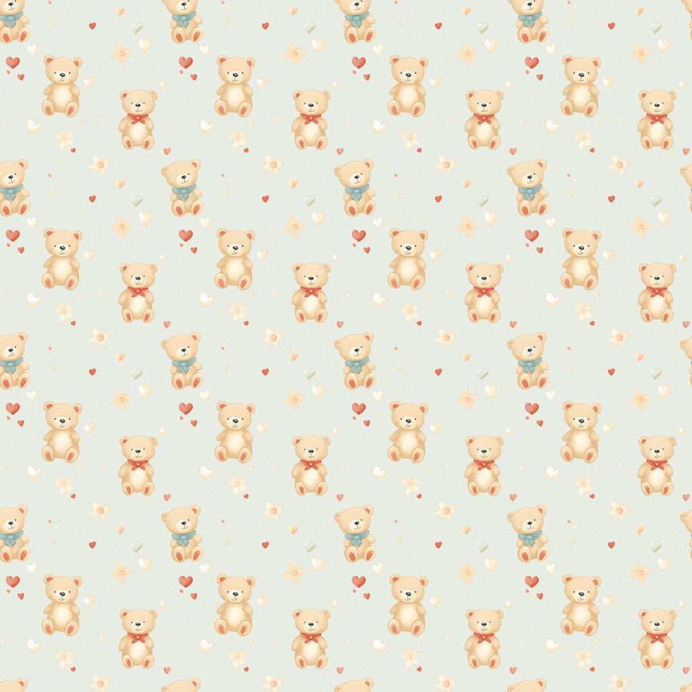 Cute Teddy Bears with Hearts on Soft Blue Background