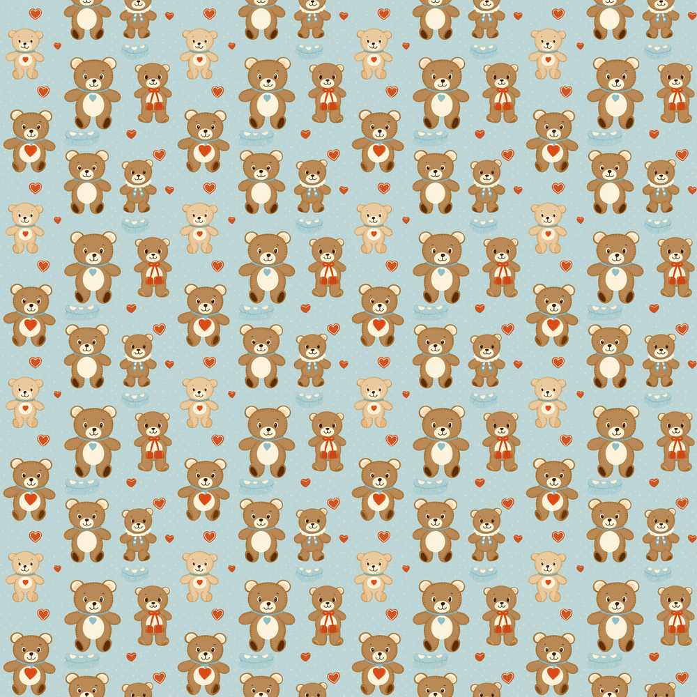 Adorable Teddy Bears with Heart Motifs on Blue Background