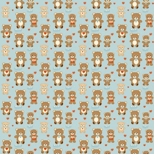 Adorable Teddy Bears with Heart Motifs on Blue Background