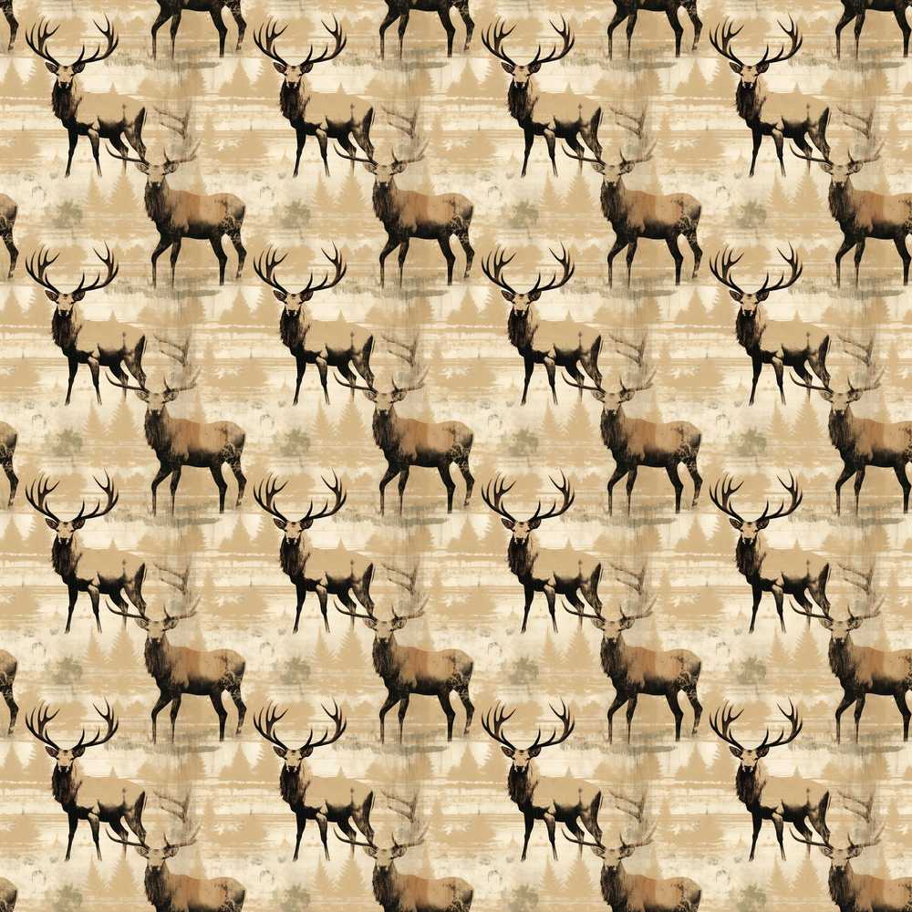 Classic Stag Deer Silhouettes on Beige Background Decorative