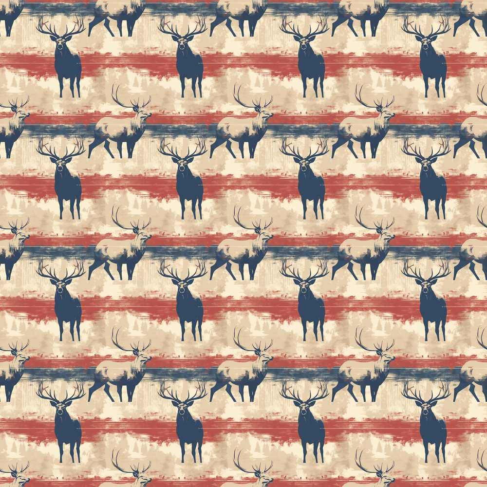 Rustic Deer Silhouettes with Vintage Stripe Background Repeat