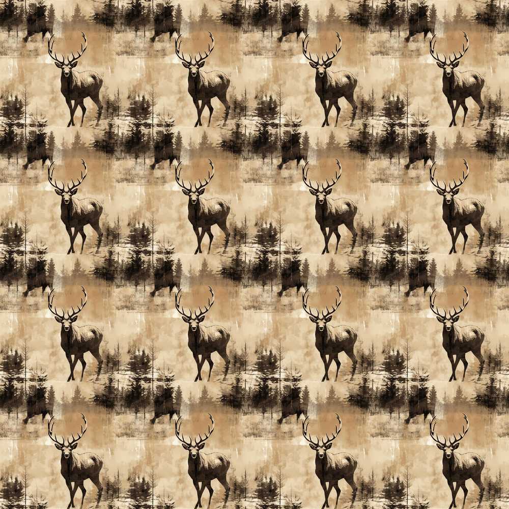 Vintage Deer with Forest Overlay Neutral Tone Decorative