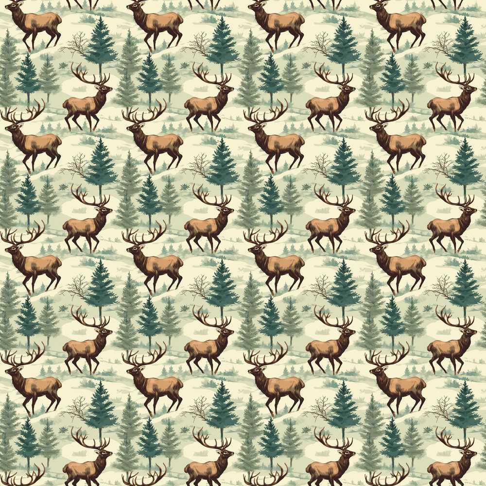 Woodland Deer with Pine Trees Nature Scene Decorative