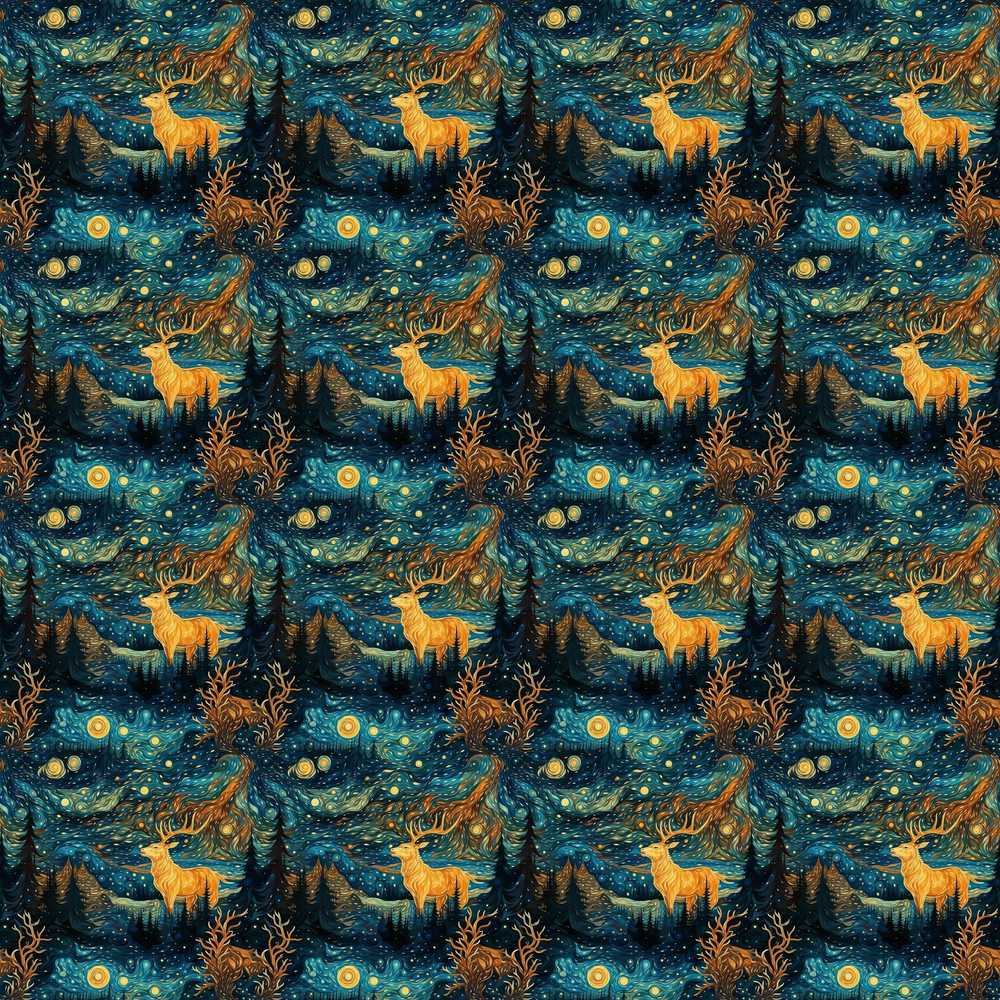 Artistic Deer Night Sky with Stars and Forest