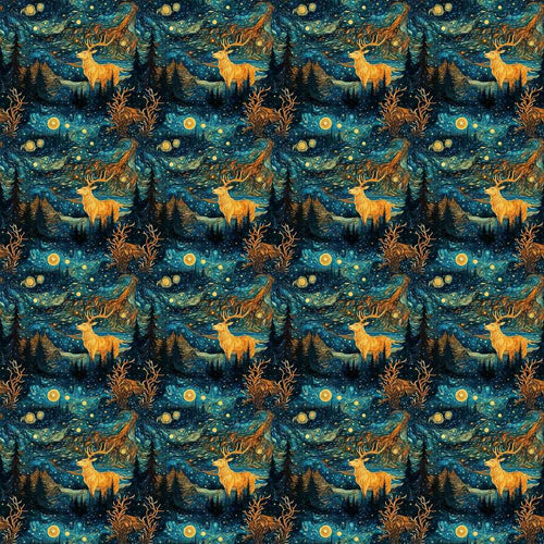 Artistic Deer Night Sky with Stars and Forest