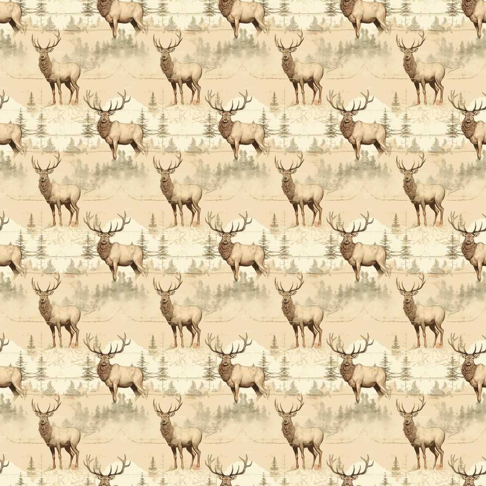 Classic Deer in Sepia Forest Landscape Decorative Repeat