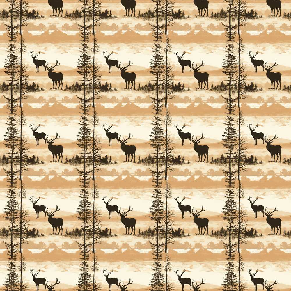 Silhouette Deer with Trees and Sunset Landscape Decorative