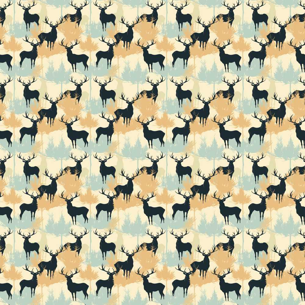 Stylish Deer Silhouettes with Autumn Tones Forest Decorative