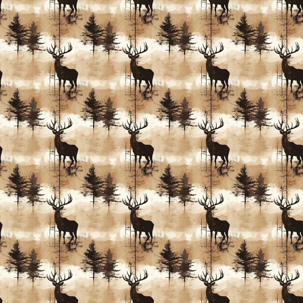 Rustic Deer in Woodland Watercolor Scene Earthy Tones