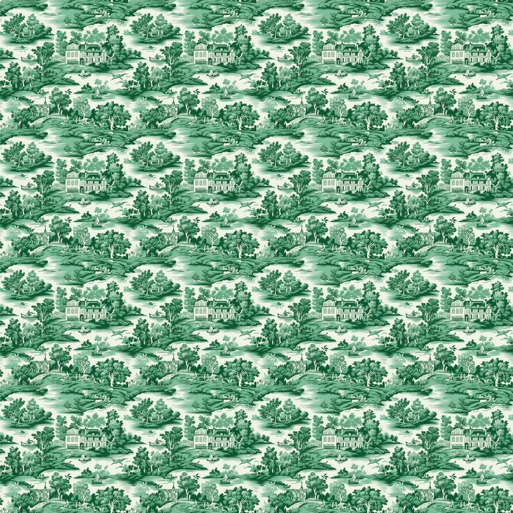 Classic Green Toile Countryside Village Scenic Landscape Decorative