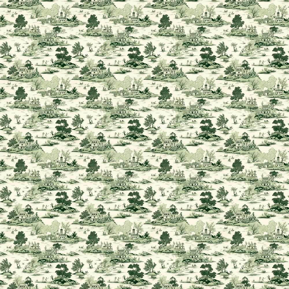 Vintage Pastoral Village River and Trees Scenic Toile