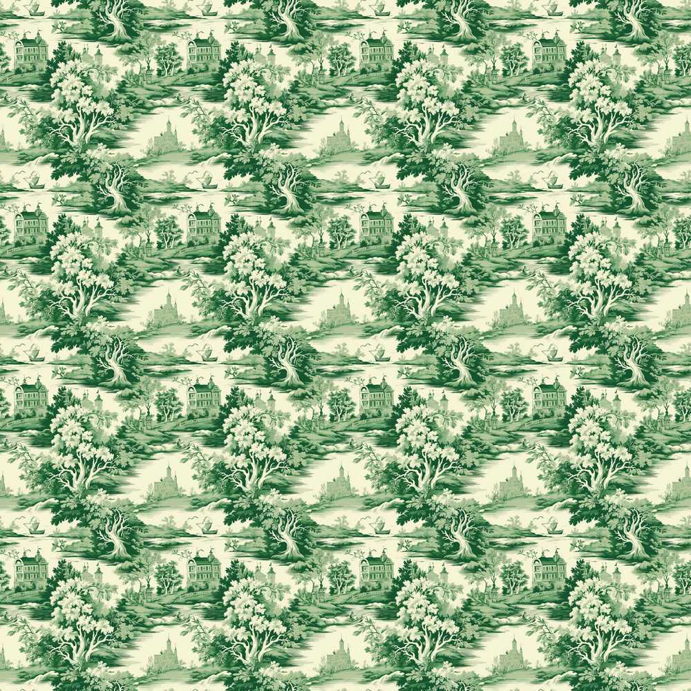 Traditional Green Toile Woodland Estate Scenic Nature Decorative