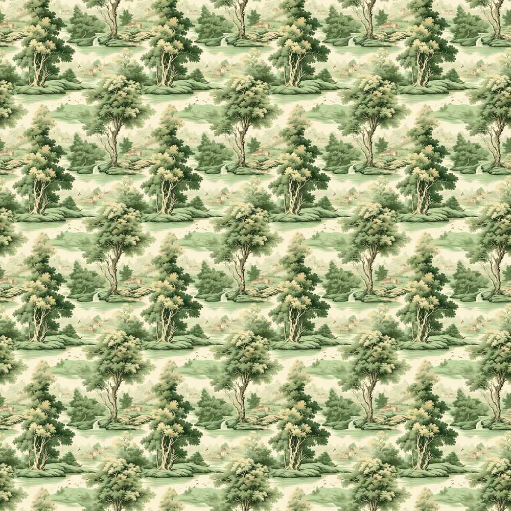 Vintage Botanical Garden with Architecture Scenic Toile Wildflower Pattern