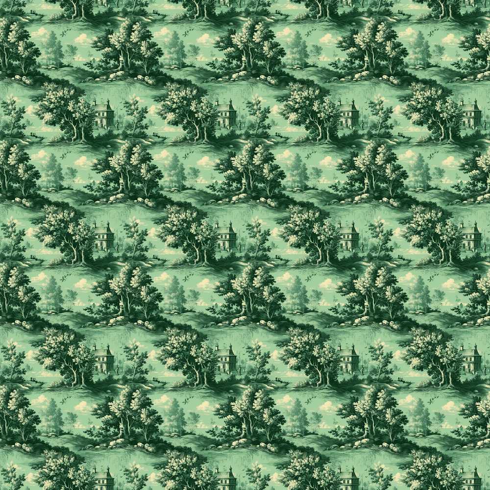 Detailed Floral Garden with Palace Scenic Toile Wildflower Pattern