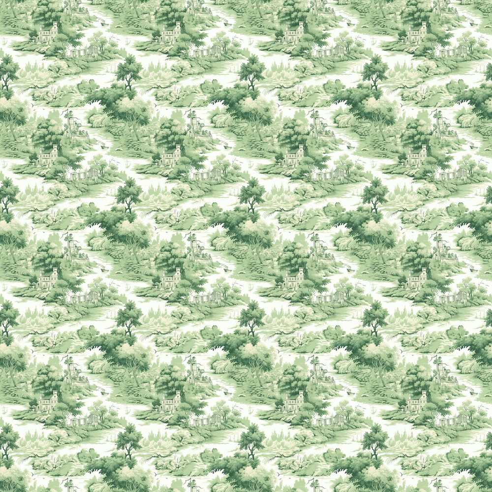 Soft Green Countryside River Village Scenic Toile Decorative