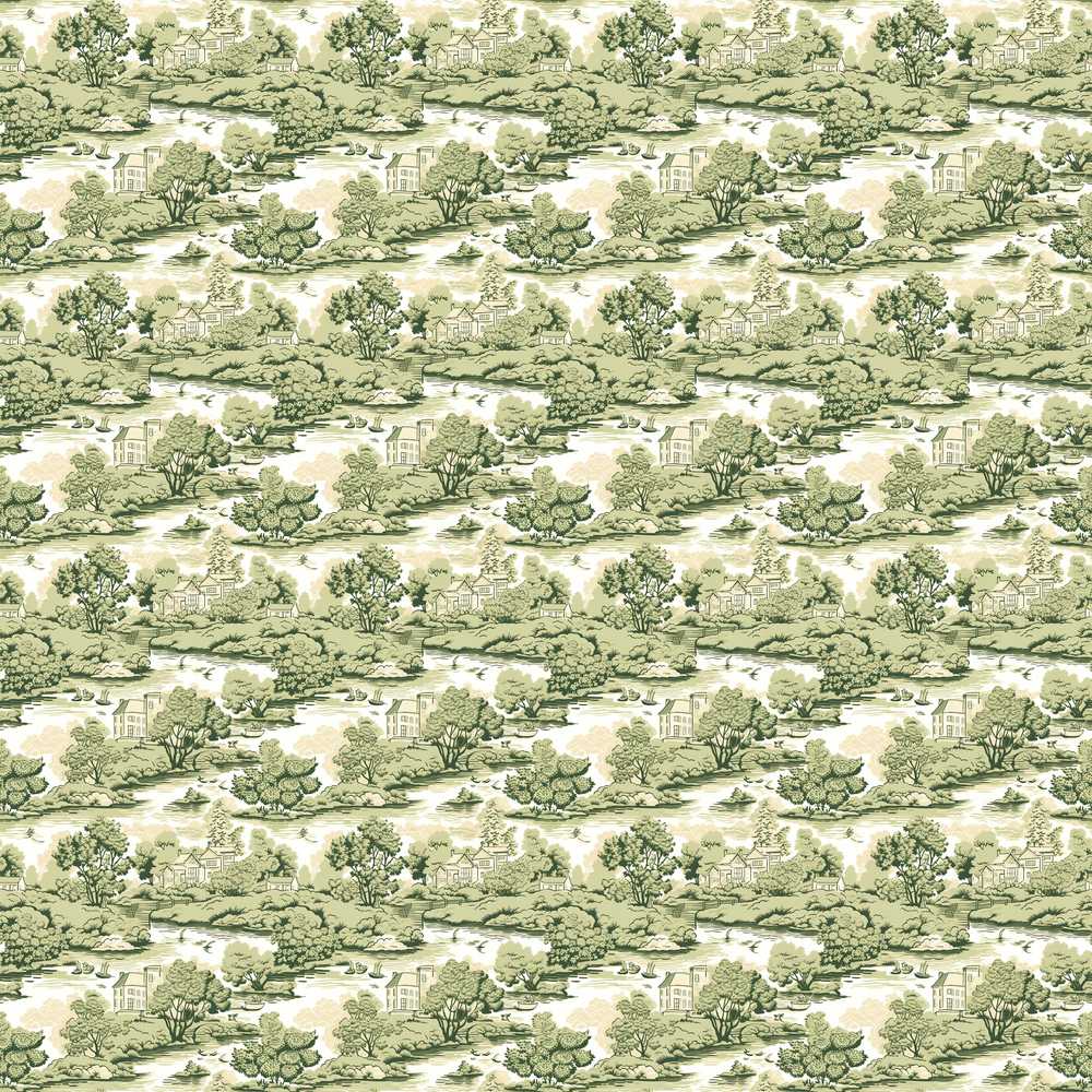 Classic Beige Green Countryside River Village Toile Decorative