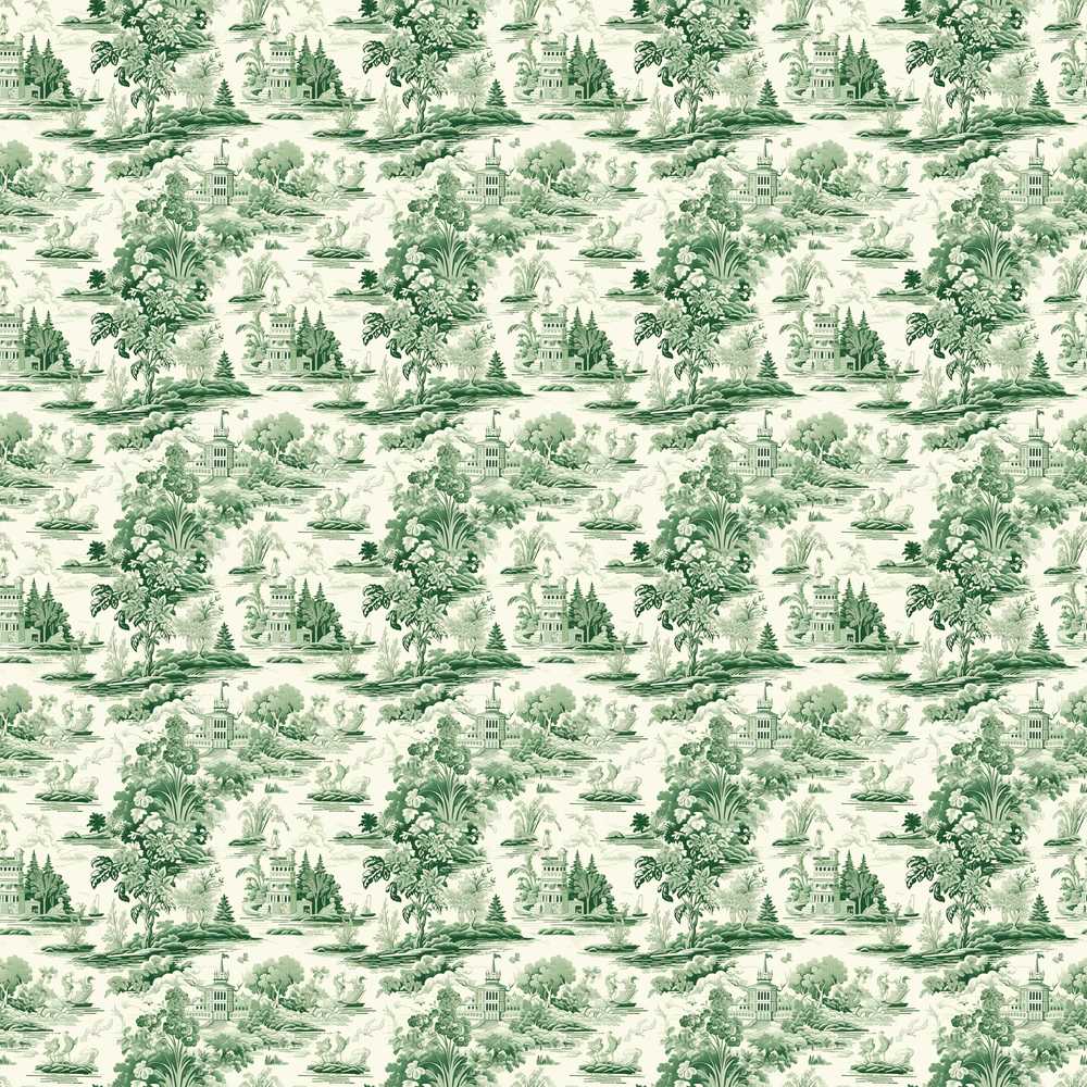 Vintage Garden Statues and Floral Landscape Toile Wildflower Pattern