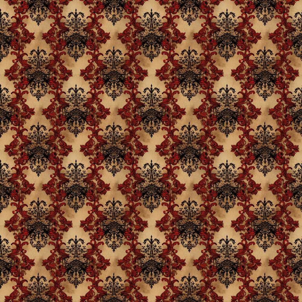 Ornate Red Black Vintage Damask Floral Baroque Wildflower Pattern