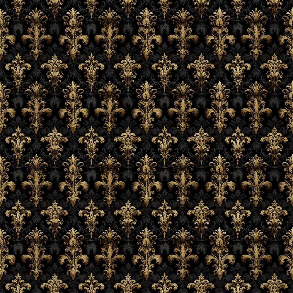 Classic Gold Black Elegant Baroque Floral Damask Wildflower Pattern