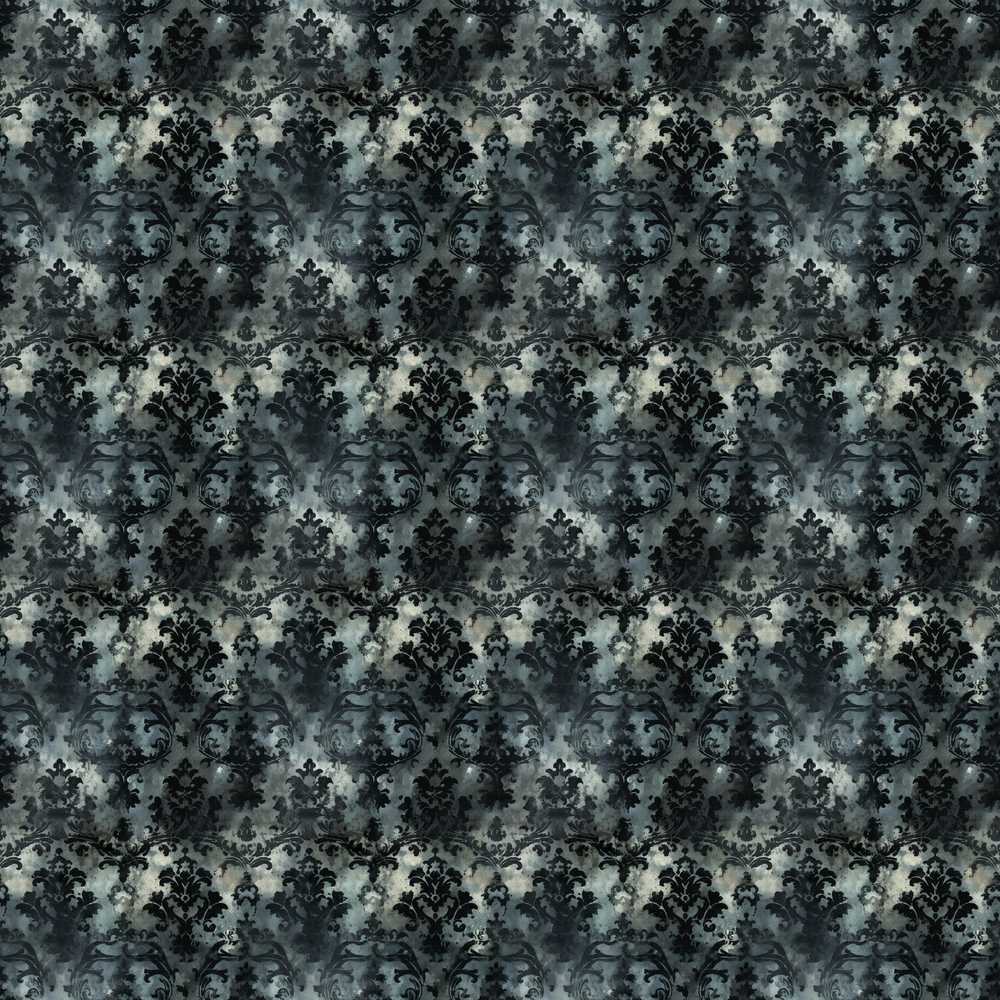 Dark Gothic Distressed Black Damask Decorative Repeat Pattern