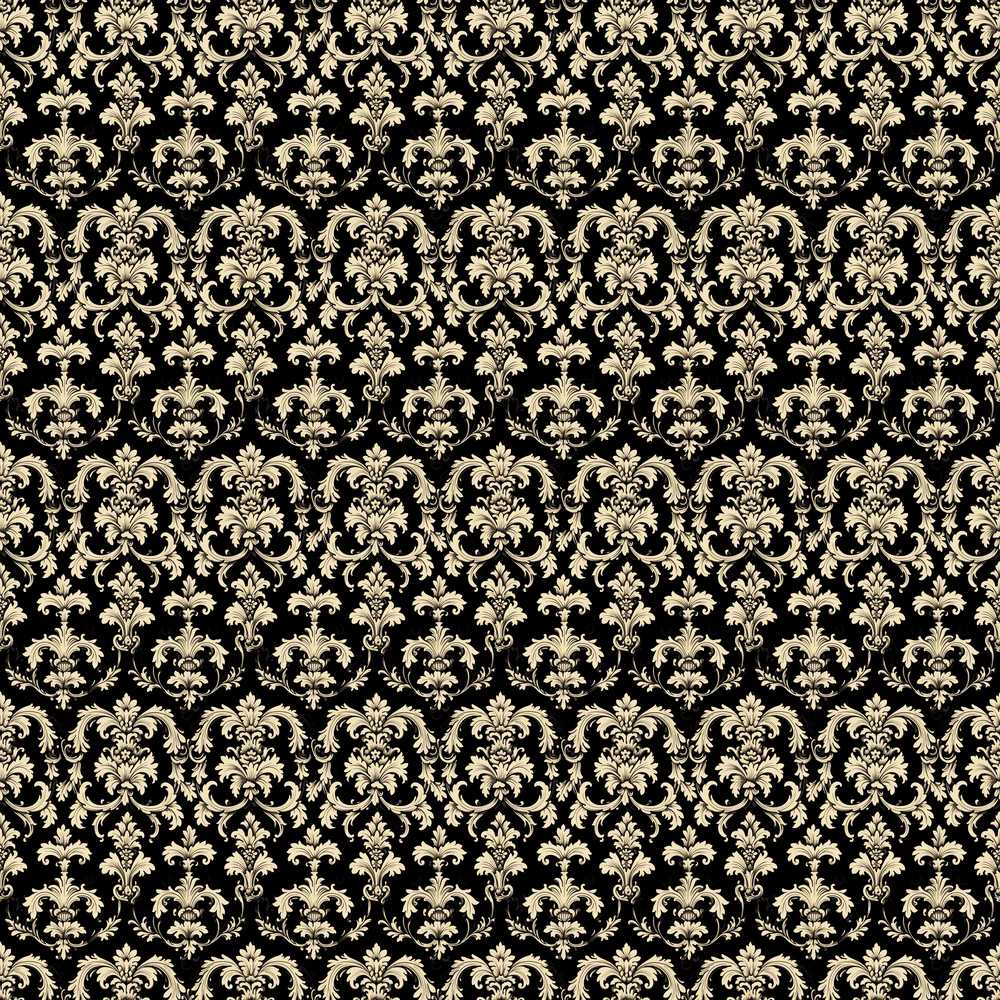 Classic Cream Black Traditional Damask Floral Wildflower Pattern Botanical