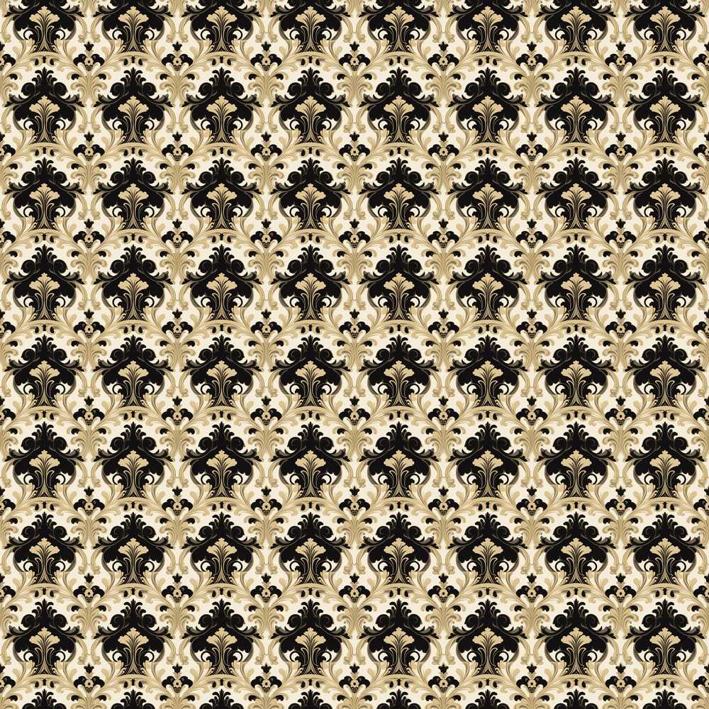 Warm Beige Black Ornate Classic Damask Decorative Repeat