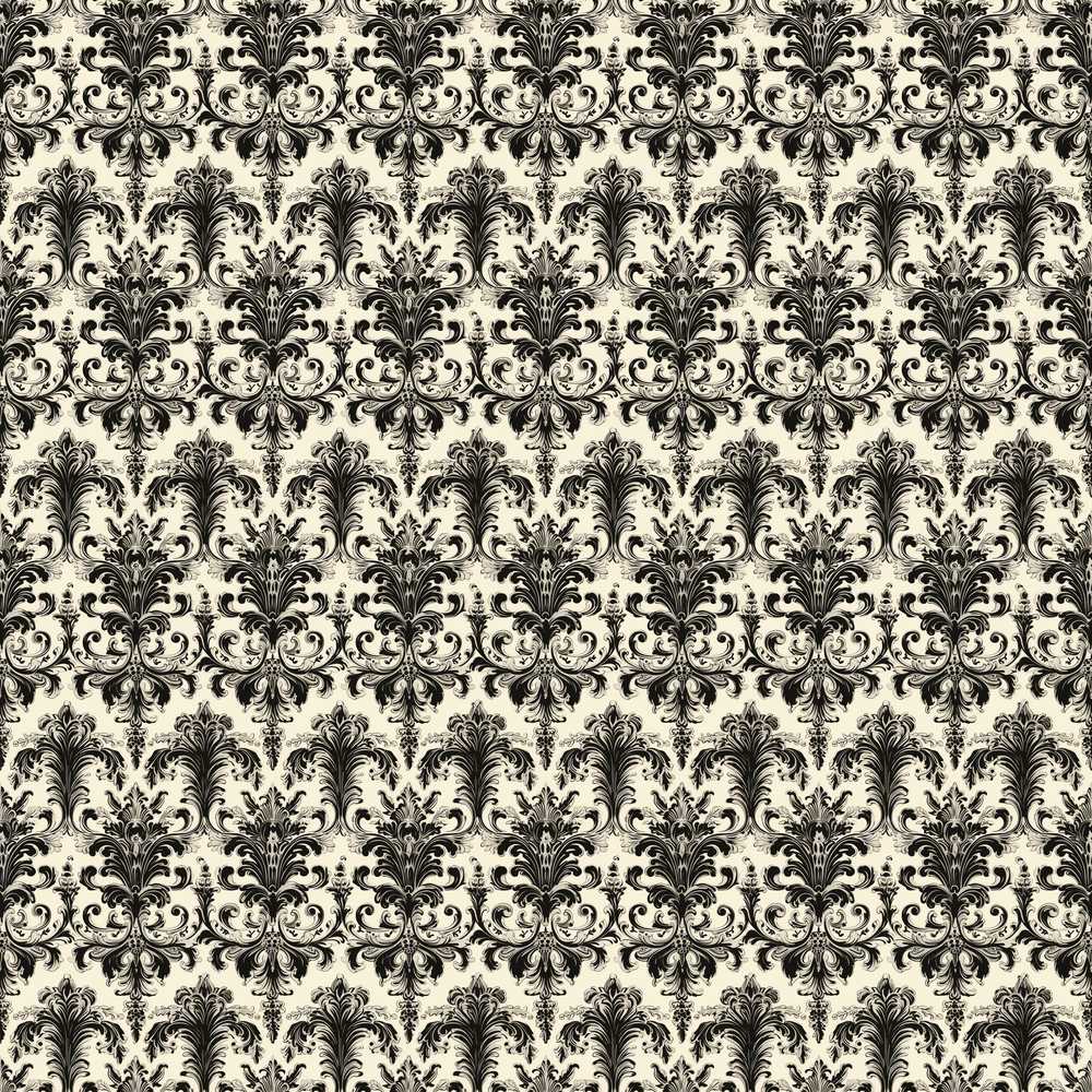 Antique Ivory Black Detailed Baroque Floral Wildflower Pattern Botanical