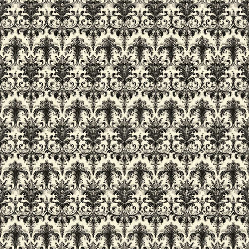 Antique Ivory Black Detailed Baroque Floral Wildflower Pattern Botanical