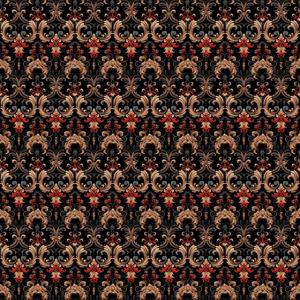 Luxury Black Red Gold Ornate Baroque Damask Decorative