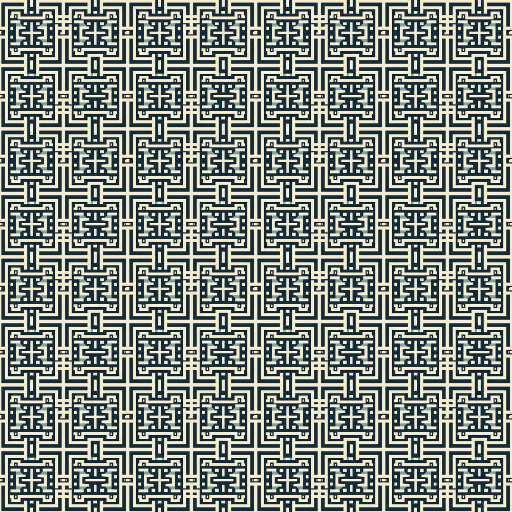 Blue Cream Interlocking Maze Square Decorative Repeat Pattern