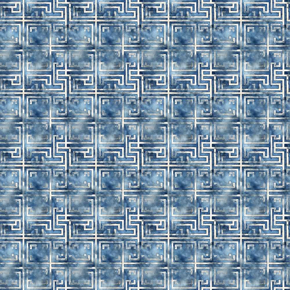 Blue Watercolour Abstract Square Maze Art Texture Pattern
