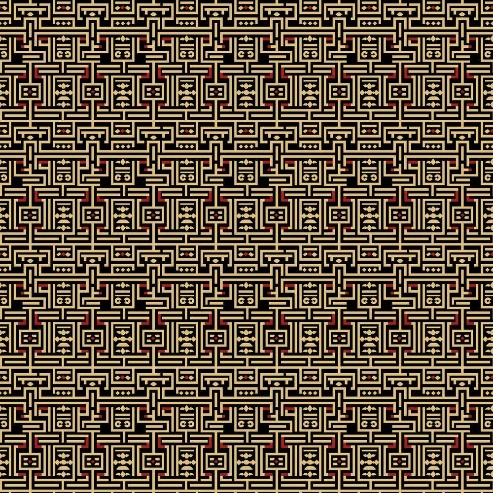 Black Beige Red Tribal Geometric Maze Repeat Pattern