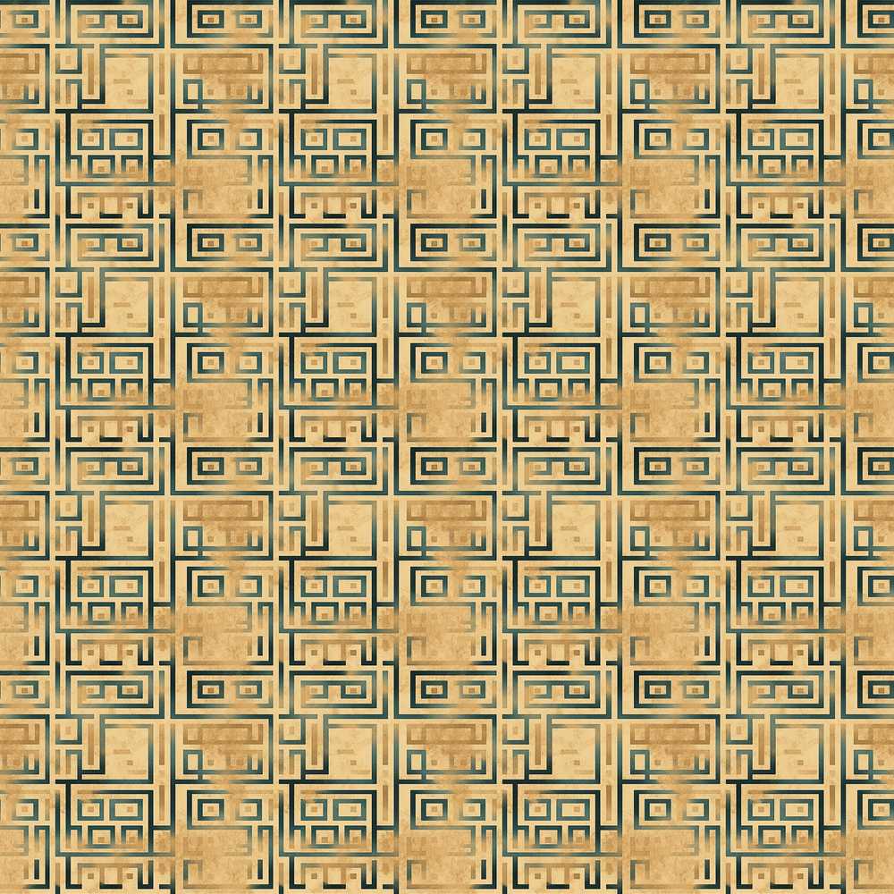 Vintage Teal Beige Distressed Tribal Maze Decorative Repeat