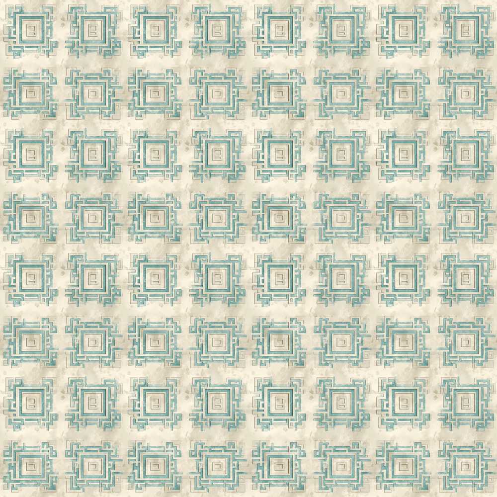 Soft Aqua Grey Square Tribal Geometric Repeat Pattern